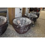 Stack of 5 brown rattan effect 14'' hanging baskets