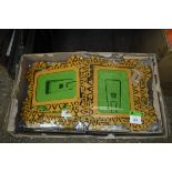 Box containing felt photo frames in green and yellow, size 34cmx30cm