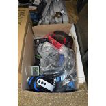 Box of various unboxed gaming headphones