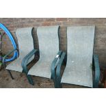 3 green aluminium framed garden chairs