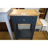 (15) Dark grey single drawer side table with oak surface