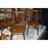 6 mid century wooden spindle back dining chairs