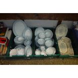 2 crates of Noritake china tea service with crate of various sized meat platters