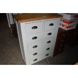 (13) Light grey chest of 2 over 4 drawers with oak surface