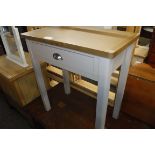 (13) Light grey single drawer side table with oak surface