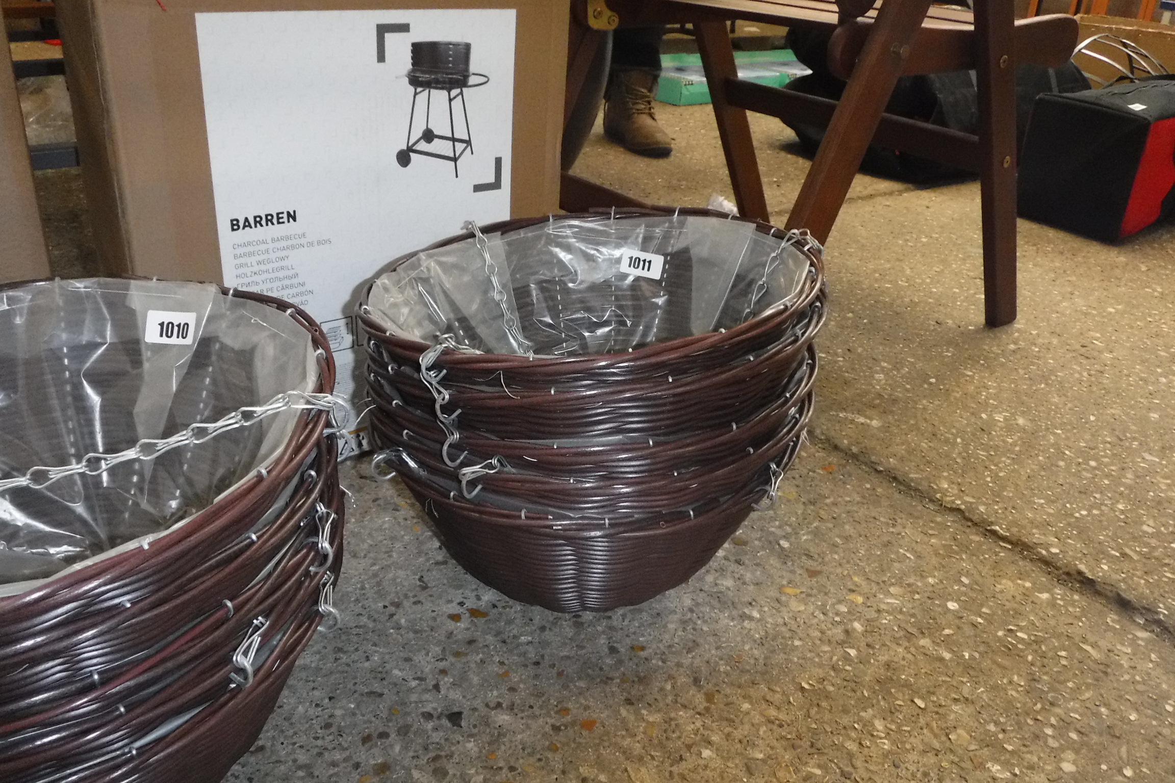 Stack of 5 brown rattan effect 14'' hanging baskets