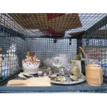 Cage with loose cutlery, butter pats, crockery, china and glassware