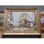 Contemporary oil on canvas 'Cityscape with figures'