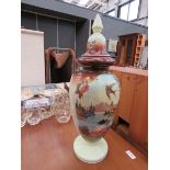 Late Victorian transfer printed lidded vase a/f