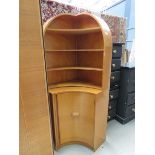 Oak finished inverted bow fronted corner unit