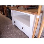 (2046) White single drawer TV stand with light oak surface