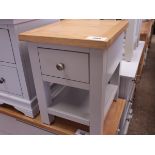 (10) Modern light grey single drawer lamp table with light oak surface