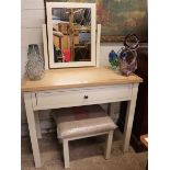 (2023) Modern off white single drawer dressing table with matching free standing mirror and stool