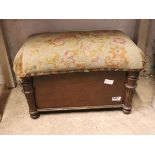 (2028) Mahogany coal box footstool with tapestry upholstered cushion surface *Collector's Item: Sold