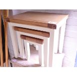 (16) Oak top nest of 3 white coffee tables