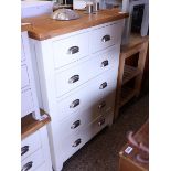 (16) Modern white chest of 2 over 4 drawers with light oak surface