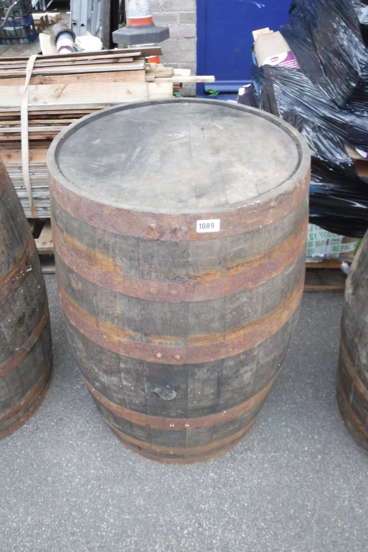 Oak metal banded whiskey barrel