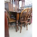 Square pine table plus pair of wheel back chairs