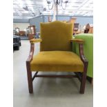 Mahogany armchair in mustard fabric