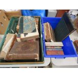 2 boxes containing Bedfordshire magazines, Bibles and reference books