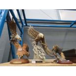 3 Resin figures, bald eagles and a bison