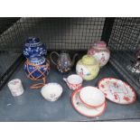 Cage containing ginger jars plus Oriental ceramics and cloisionne kettle (a/f)