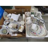 2 Boxes containing general china and crockery, cut glass, stainless steel and a thermos flask