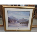 5317 Framed and glazed highland print with lock, cottages and hills