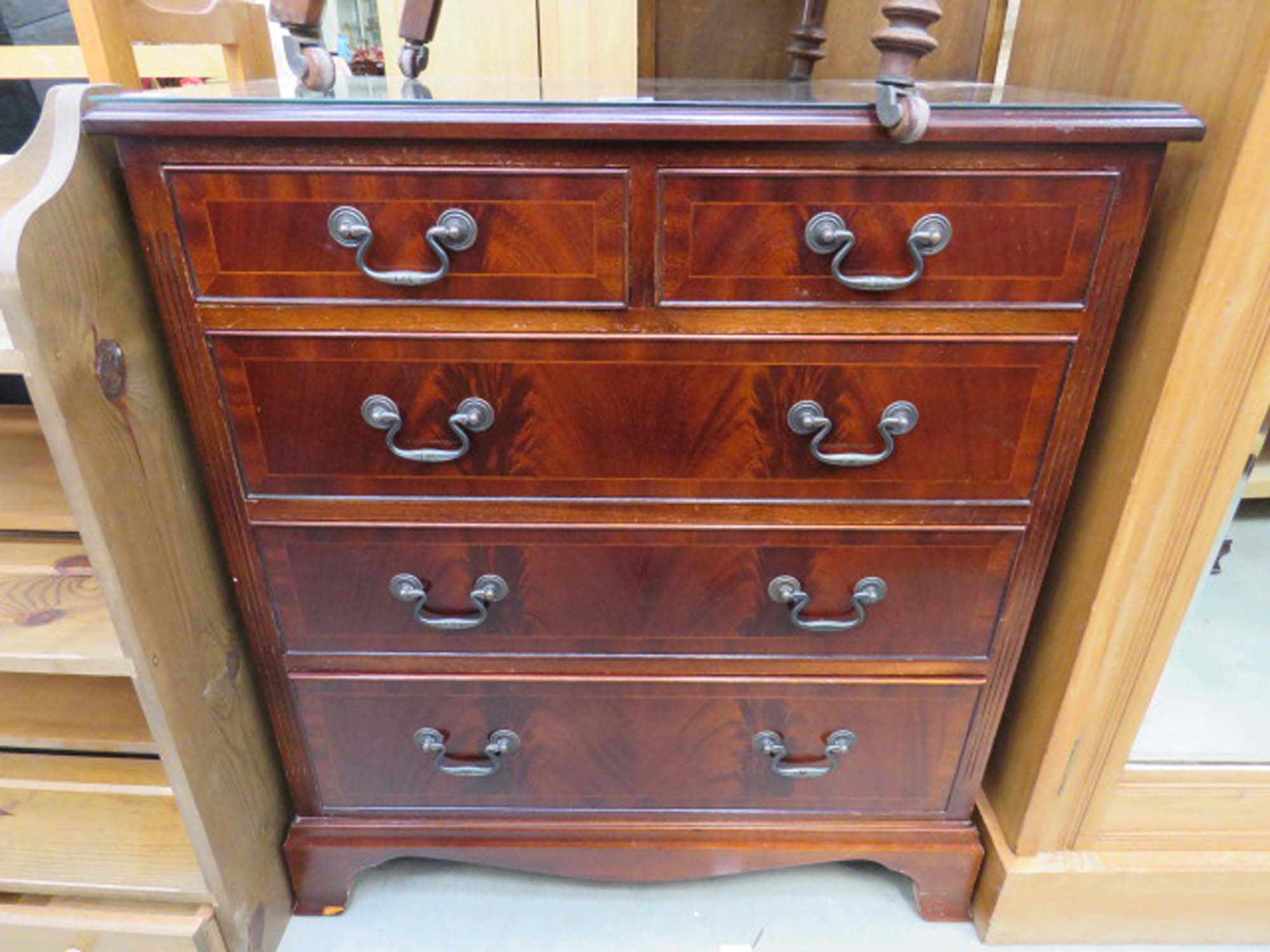 Reproduction flame mahogany chest of 2 over 3 drawers