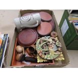 Box containing a quantity of treen and a lazy susan