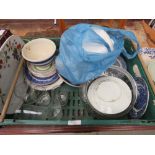 Box containing blue & white and other china plus glassware