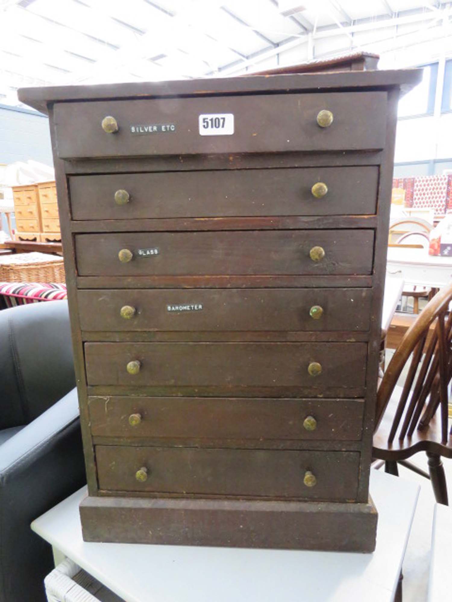 Stained pine 7 drawer collectors cabinet