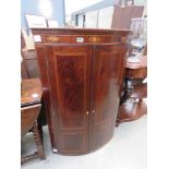 Georgian mahogany double door bow fronted corner unit