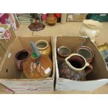 2 Boxes containing a stoneware jug plus 2-tone flagon and storage vessels Replacement stopper