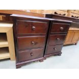 Pair of stained pine 3 drawer bedside cabinets