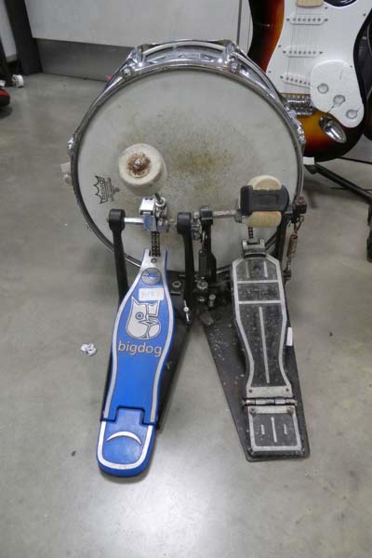 Big Dog drum pedal and another drum pedal together with a Yamaha power special snare drum with