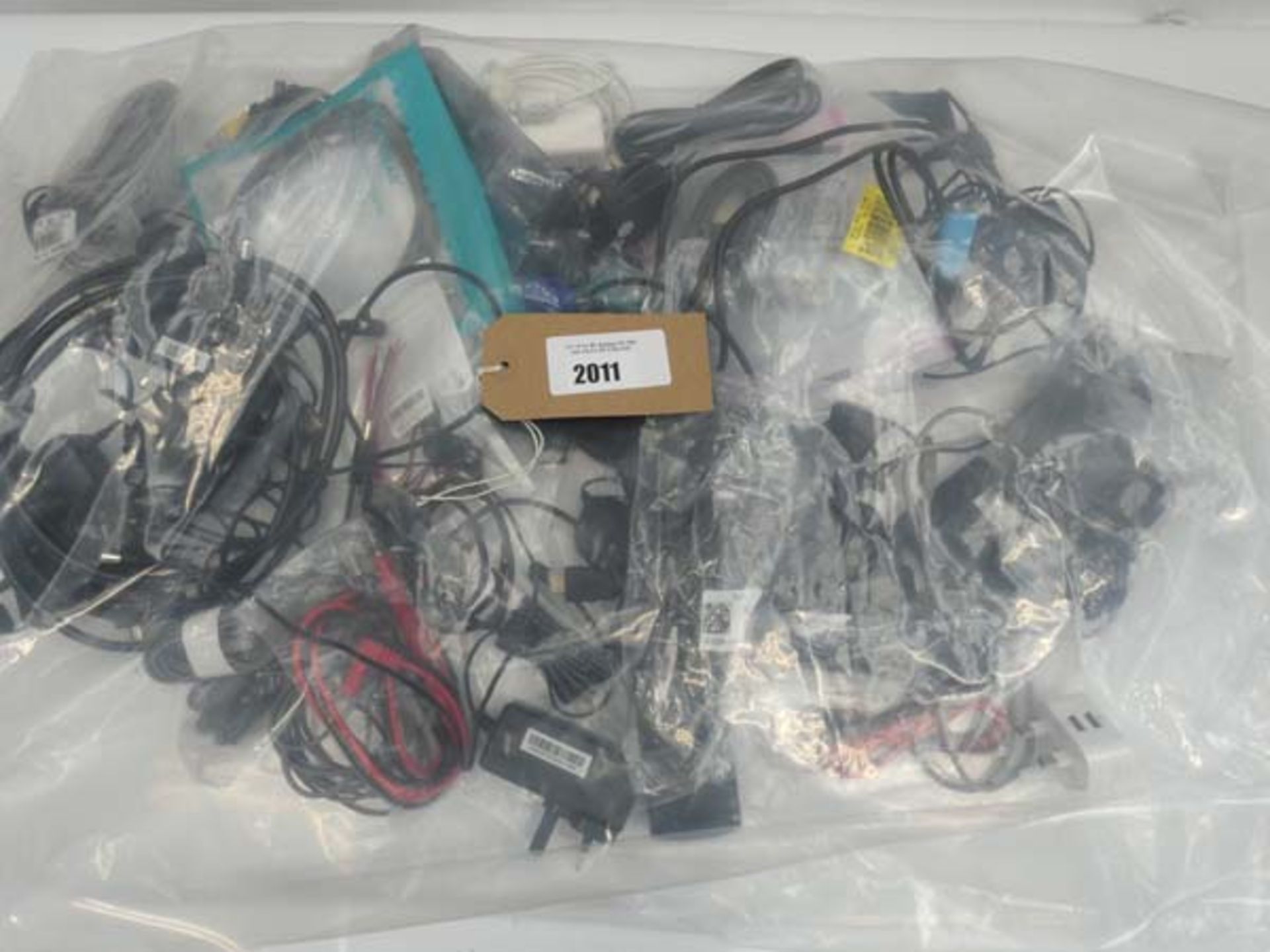 Bag containing quantity of cables, leads and PSUs