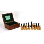 A cased set of Staunton boxwood and ebonised chessmen by J.