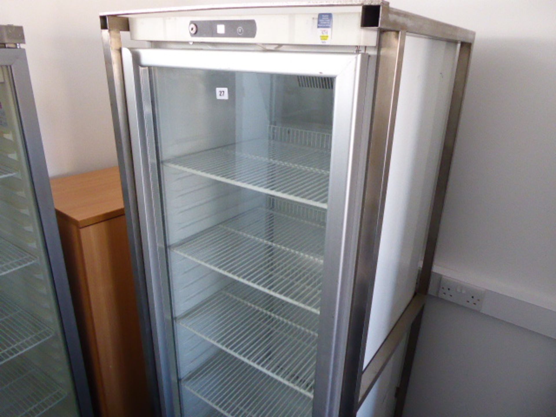 67cm Gram glass fronted single door display fridge in mobile trolley