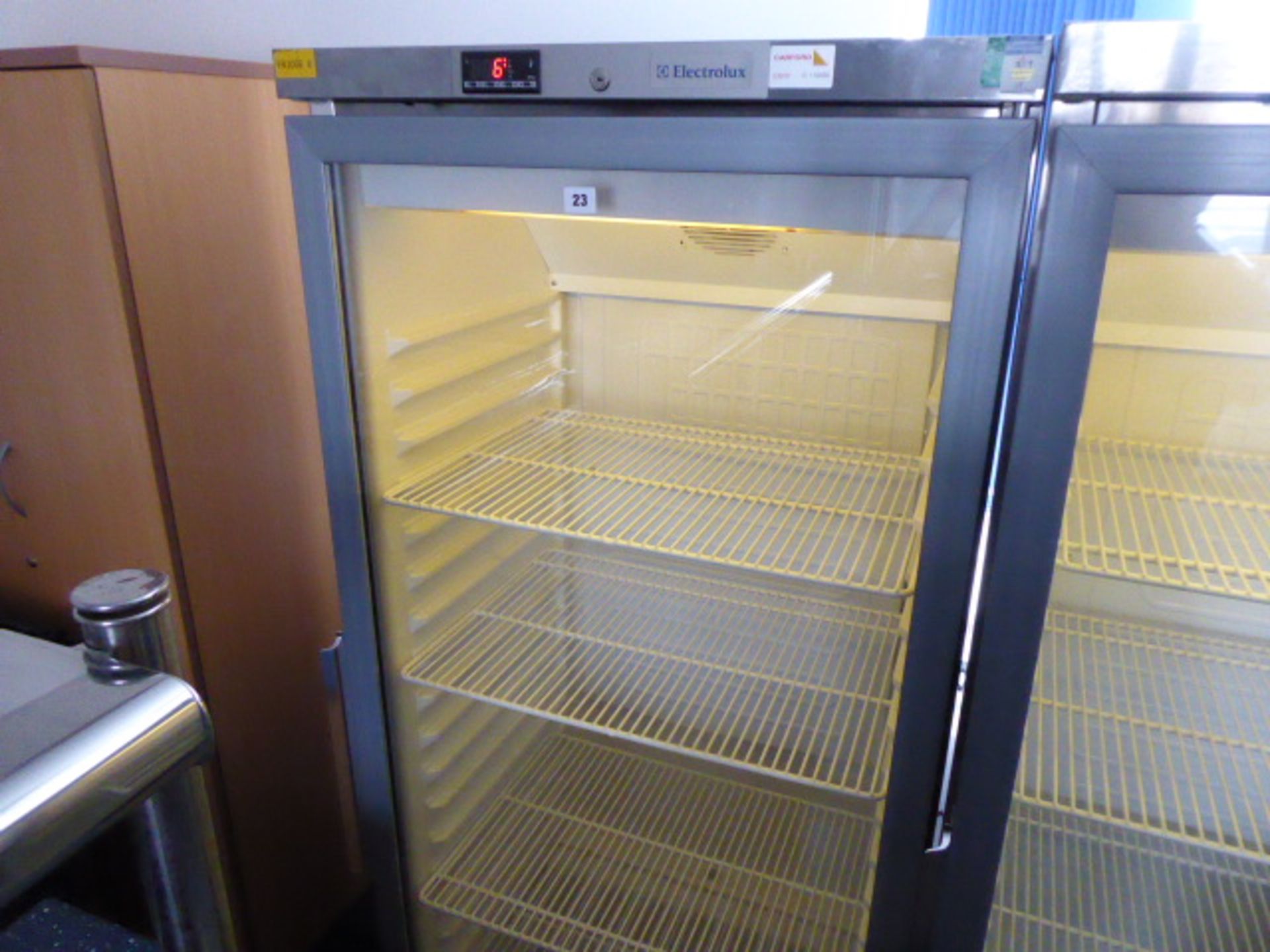 70cm Electrolux glass fronted display fridge on castors