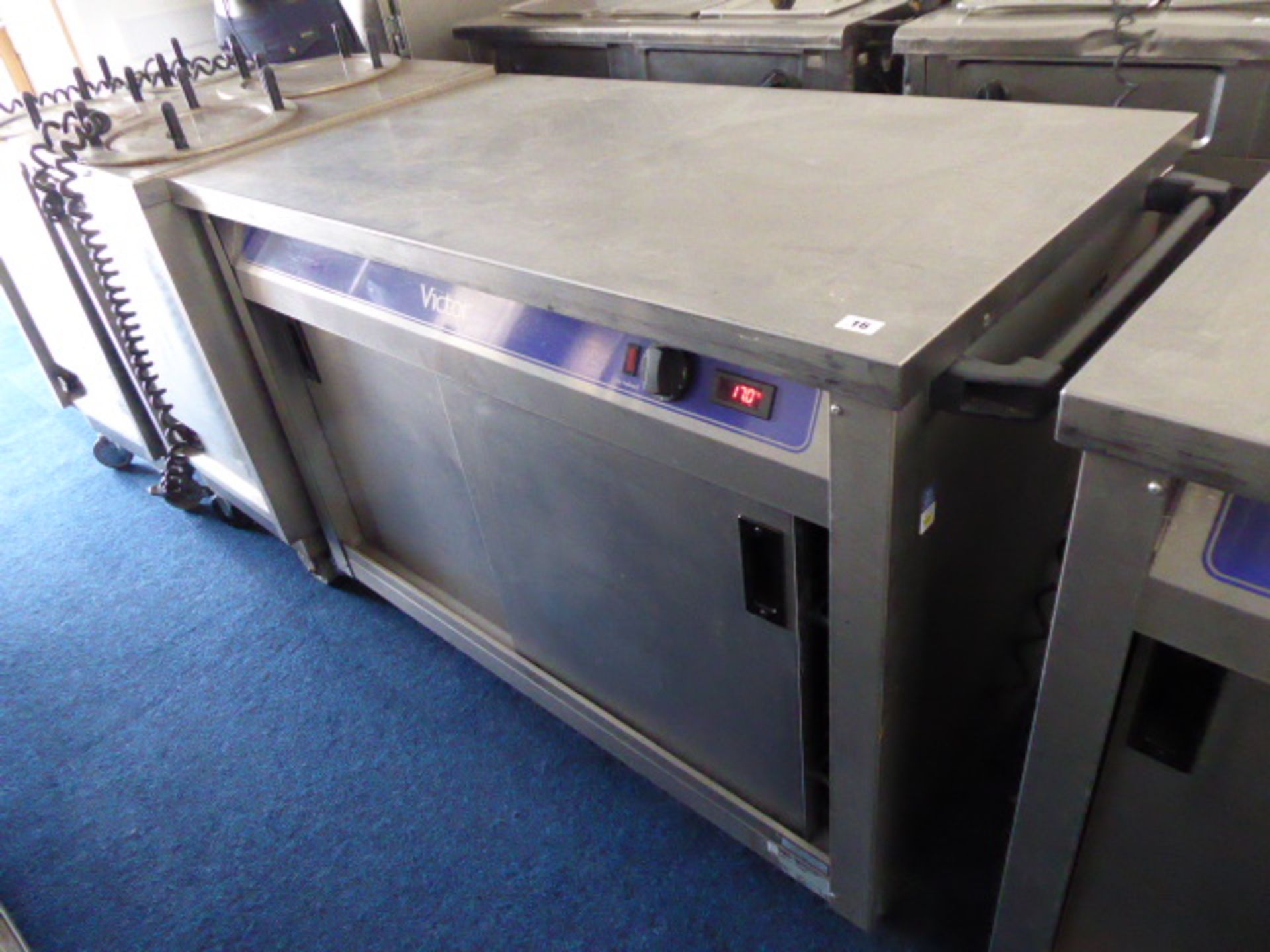 120cm electric Victor mobile hot cupboard with preparation top and sliding cupboards under