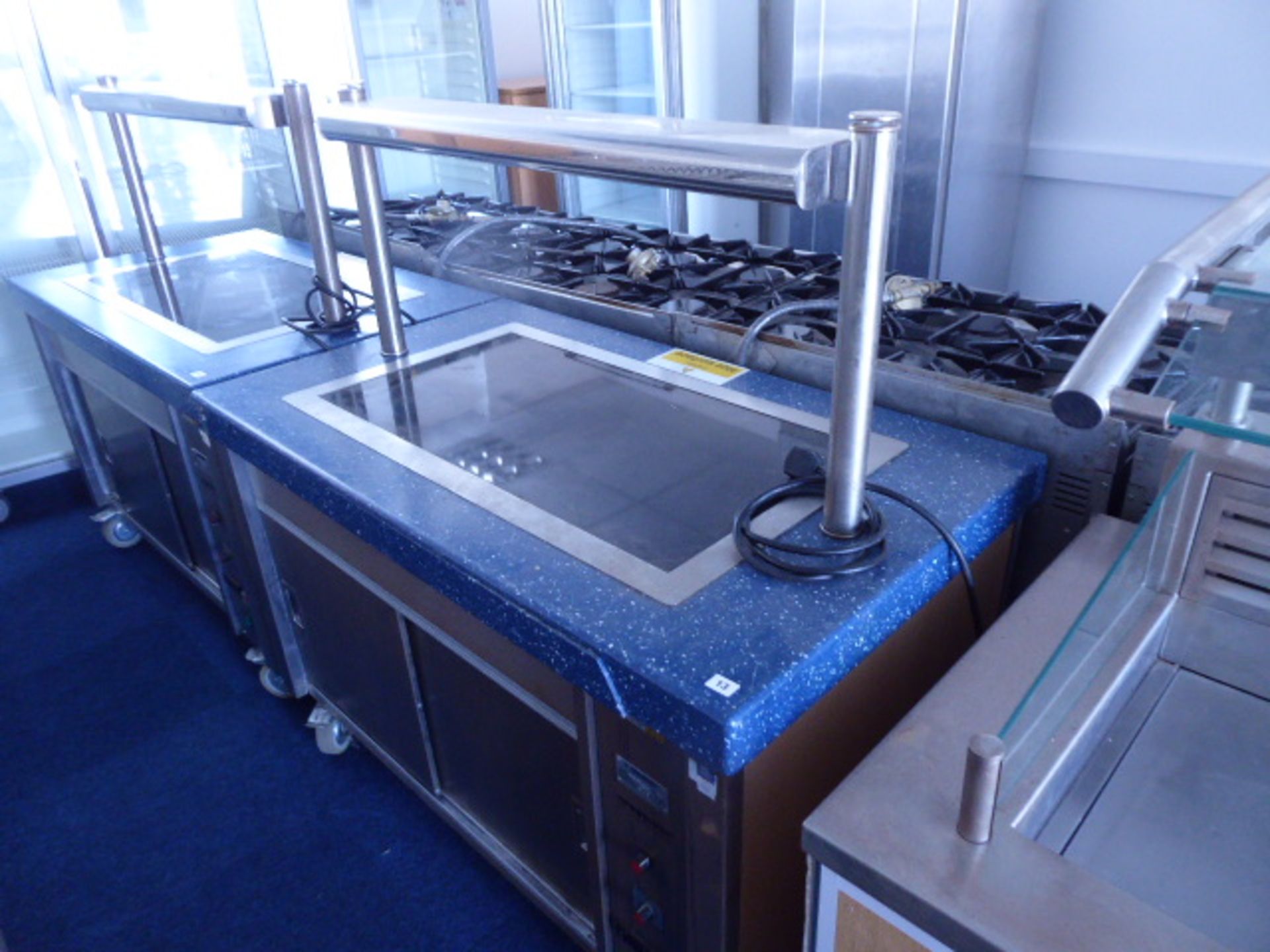 135cm Electric Grundy Eclipse mobile heated servery with ceramic top and sliding cupboard under