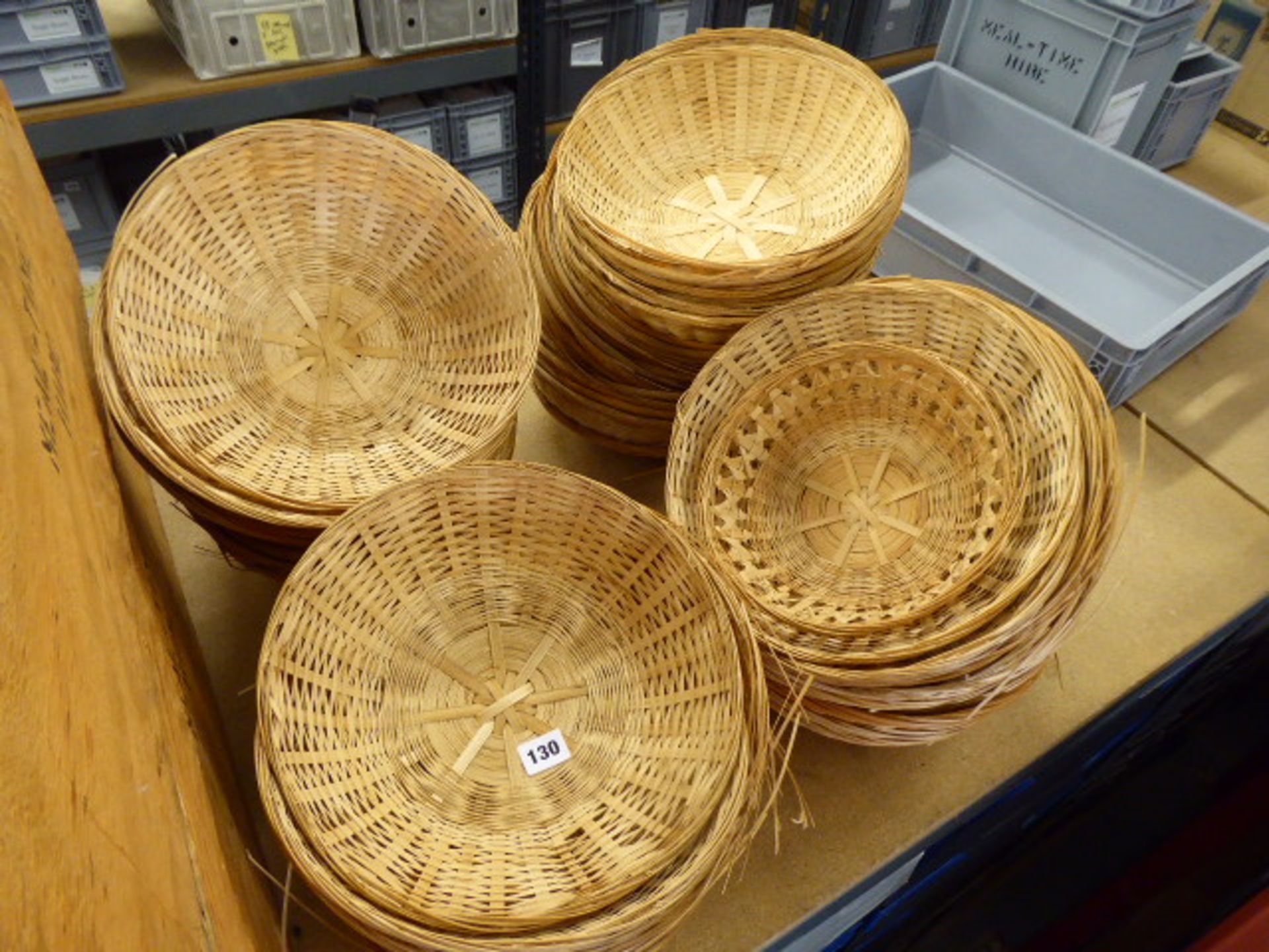 4 stacks of wicker bread baskets