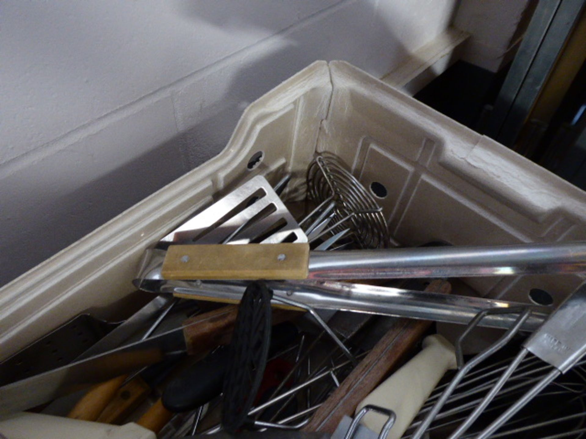 Large tray of utensils including skimmers, barbecue tools, etc - Image 2 of 2