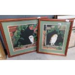 2 paintings of barn owls