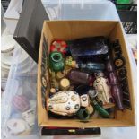 Box containing a qty of glassware, costume jewellery and cutlery
