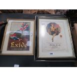 2 framed and glazed Exide and real silk hosiery advertising posters