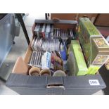 Box containing DVD's, CD's, board games and pottery