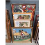 4 framed and glazed tapestries