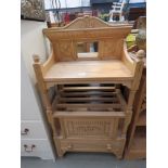 Stripped pine magazine rack with drawer under and mirror over